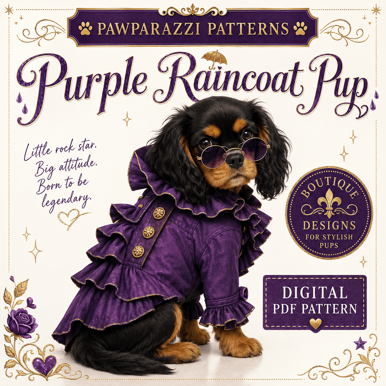 Purple Raincoat Pup digital sewing pattern cover